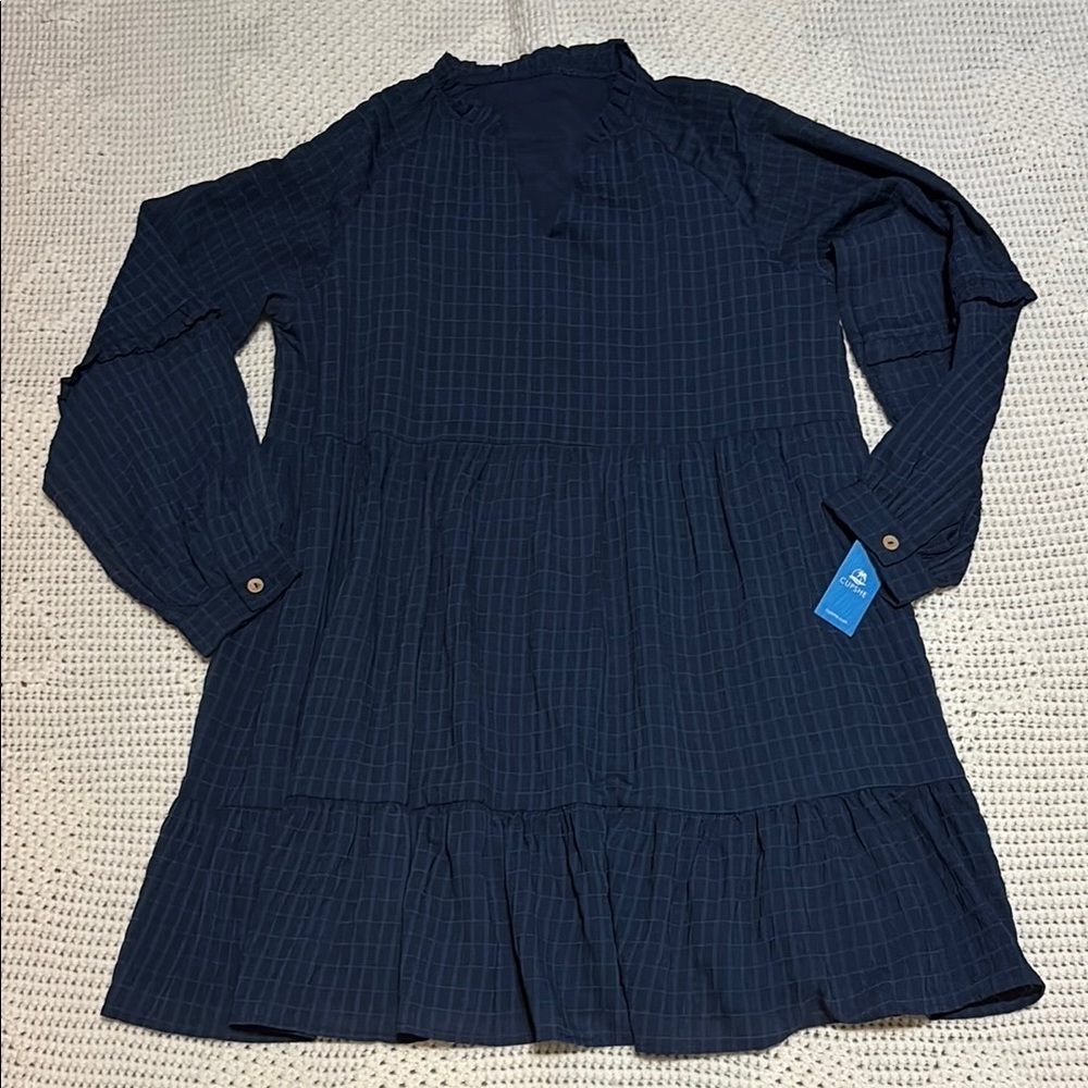 Cupshe Grid Print Navy Ruffled Mini Dress size L - Picture 2 of 14